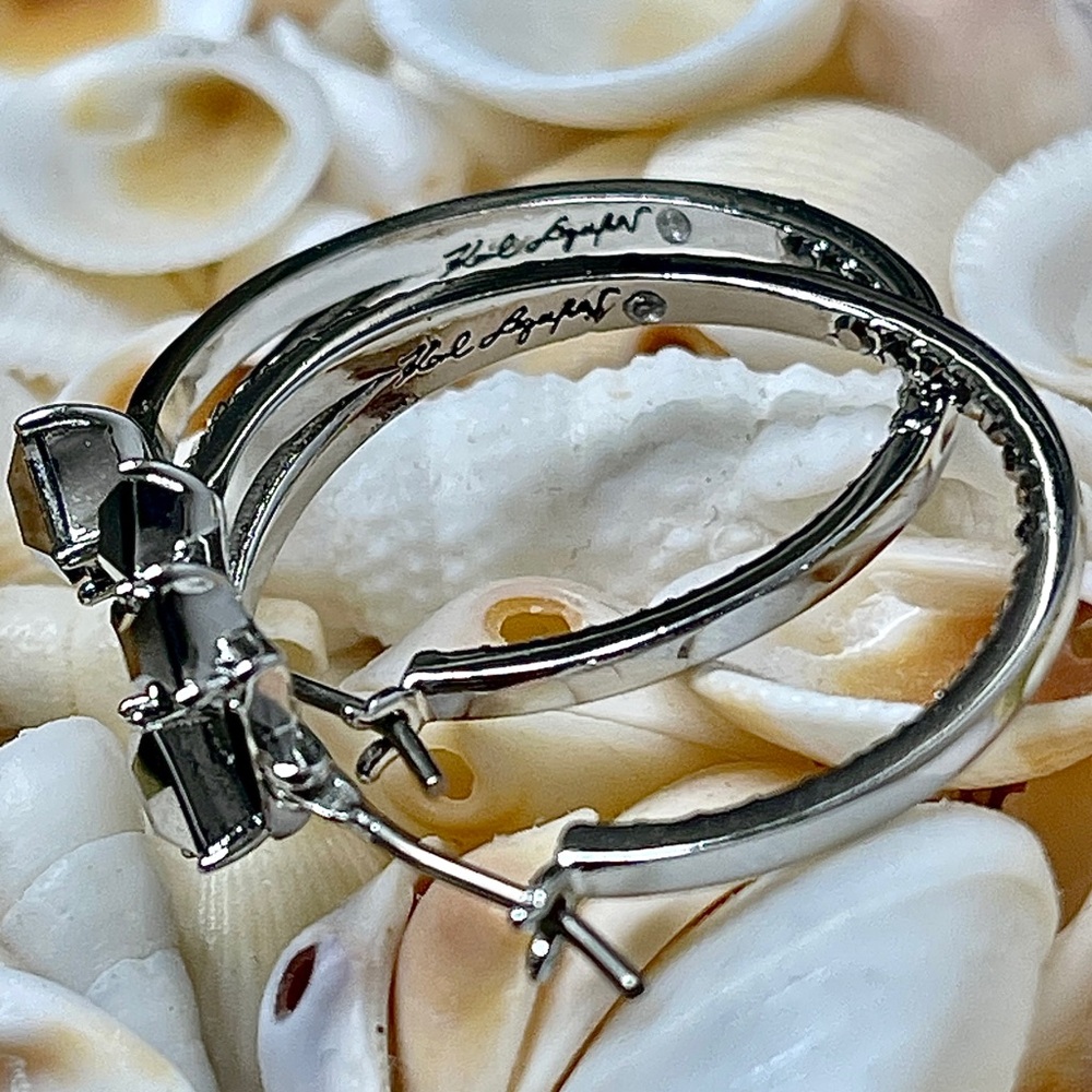 Karl Lagerfeld Hoop Earrings Black & silver NWT - Picture 4 of 10